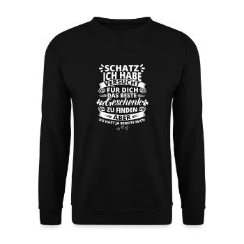 Schatz Schatzi beste Geschenk mich Paare Spruch - Unisex Pullover - Schwarz - Vorne - Alina (178cm) & Michal (187cm)