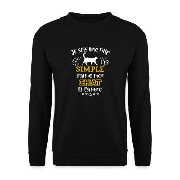 je suis une fille simple j'aime mon chat et apero - Sweat-shirt Unisexe - noir - Devant - Alina (178cm) & Michal (187cm)