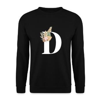 blumiger Buchstabe D - Unisex Pullover - Schwarz - Vorne - Alina (178cm) & Michal (187cm)