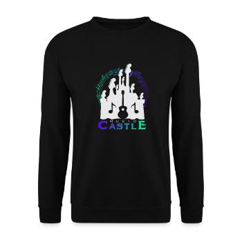 Burg Schloss Castle Bergfried Design Mittelalter - Unisex Pullover - Schwarz - Vorne - Alina (178cm) & Michal (187cm)