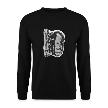 ZoffArt SAXOPHON - Unisex Pullover - Schwarz - Vorne - Alina (178cm) & Michal (187cm)