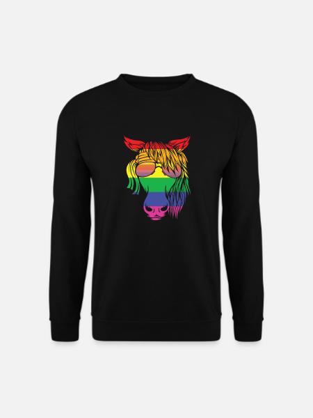 Pferd Pony Regenbogen Farben Brille Kopf Reiten - Unisex Pullover - Schwarz