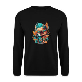 Ein Fuchs mit Brille, der seinen Urlaub genießt - Unisex Pullover - Schwarz - Vorne - Alina (178cm) & Michal (187cm)