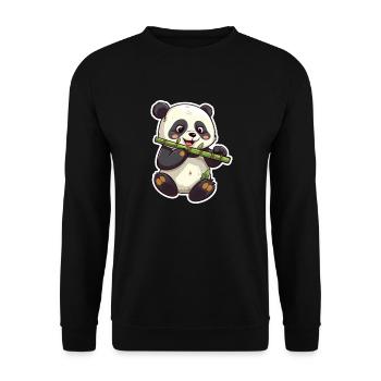Cute Panda Eating Bamboo - Unisex Pullover - Schwarz - Vorne - Alina (178cm) & Michal (187cm)