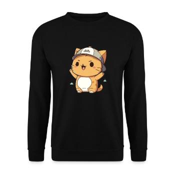 Cute cat wearing a hat - Unisex Sweatshirt - black - Front - Alina (178cm) & Michal (187cm)