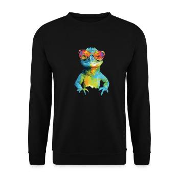 Geck die Brillenechse - Unisex Pullover - Schwarz - Vorne - Alina (178cm) & Michal (187cm)