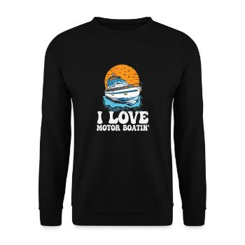 I Love Motor Boatin' Pontooning Motorboat Captain - Unisex Pullover - Schwarz - Vorne - Alina (178cm) & Michal (187cm)