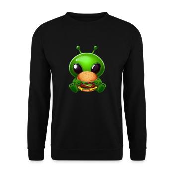 alien grün große augen fast food hamburger - Unisex Pullover - Schwarz - Vorne - Alina (178cm) & Michal (187cm)