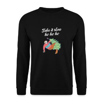 Take It Slow Ho Ho Ho Christmas Sloth - Unisex Sweatshirt - black - Front - Alina (178cm) & Michal (187cm)