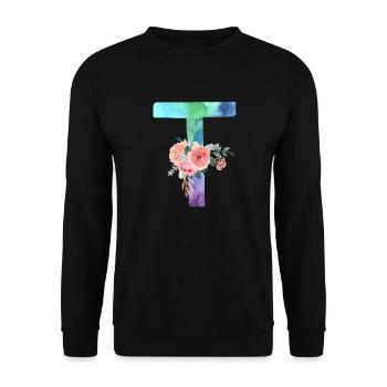 Lettre T watercolor - Sweat-shirt Unisexe - noir - Devant - Alina (178cm) & Michal (187cm)