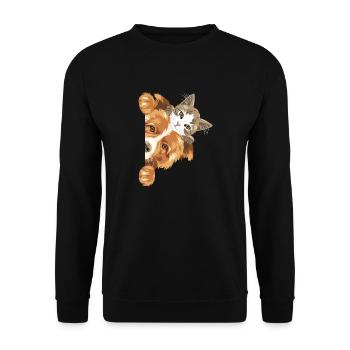 Peeking Border Collie dog and cute kitten - Unisex Sweatshirt - black - Front - Alina (178cm) & Michal (187cm)