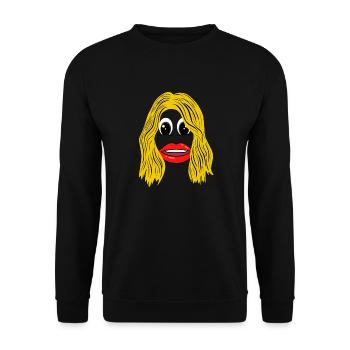 Blonde Frau mit Lippenstift - Unisex Pullover - Schwarz - Vorne - Alina (178cm) & Michal (187cm)