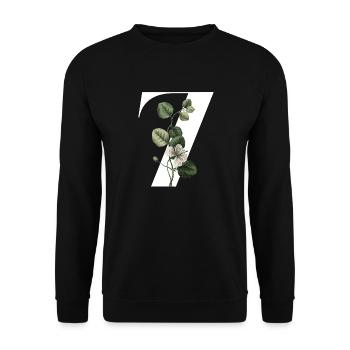 Nummer 7 Blumengrün -7. Blumengeburtstag - Unisex Pullover - Schwarz - Vorne - Alina (178cm) & Michal (187cm)