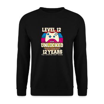 Original 2012 12 Jahre Level 12 Freischaltung - Unisex Pullover - Schwarz - Vorne - Alina (178cm) & Michal (187cm)