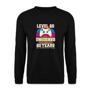 Original 1964 60 Jahre Level 60 Freischalten - Unisex Pullover - Schwarz - Vorne - Alina (178cm) & Michal (187cm)