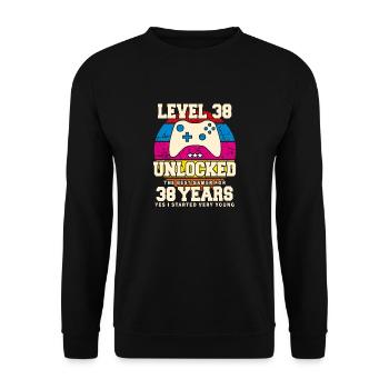 Original 1986 38 ans Niveau 38 Débloquer - Sweat-shirt Unisexe - noir - Devant - Alina (178cm) & Michal (187cm)