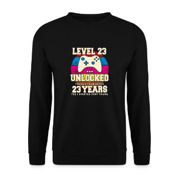 Original 2001 23 Jahre Level 23 Freischalten - Unisex Pullover - Schwarz - Vorne - Alina (178cm) & Michal (187cm)