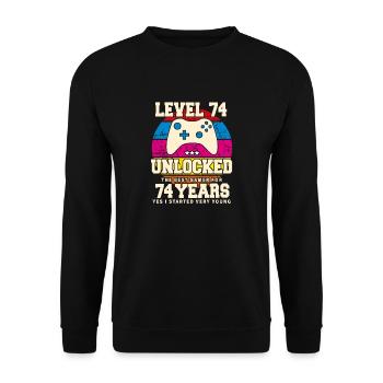 Original 1950 74 Jahre alt Level 74 Freischalten - Unisex Pullover - Schwarz - Vorne - Alina (178cm) & Michal (187cm)