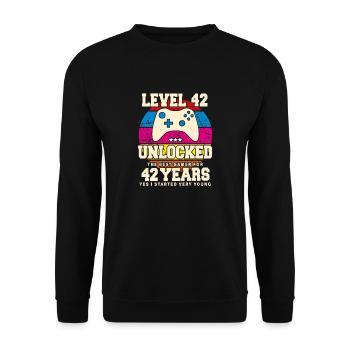 Original 1982 42 ans Niveau 42 Débloquer - Sweat-shirt Unisexe - noir - Devant - Alina (178cm) & Michal (187cm)