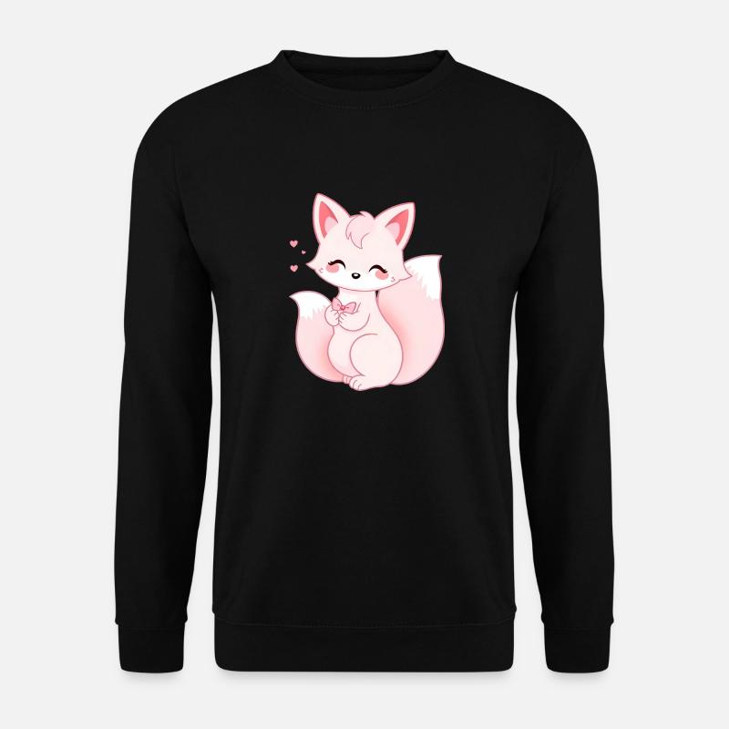 Kawaii White Rose Fox with Pink Ribbon - Unisex Sweatshirt - black