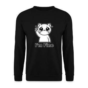 Crysis Cat Showing Peace Sign - "I'm Fine" Design - Unisex Sweatshirt - black - Front - Alina (178cm) & Michal (187cm)