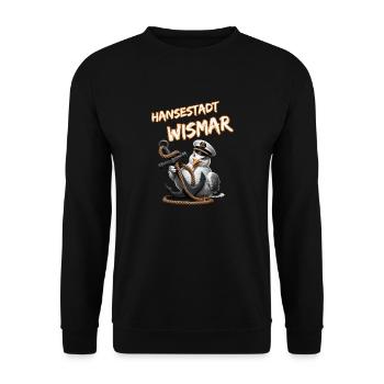 La ville hanséatique de Wismar avec une mouette amusante et une ancre - Sweat-shirt Unisexe - noir - Devant - Alina (178cm) & Michal (187cm)
