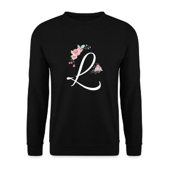 Buchstabe l Blumen - Unisex Pullover - Schwarz - Vorne - Alina (178cm) & Michal (187cm)