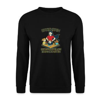 Erzieherin - Die wahre Heldin im Sandkasten - Unisex Pullover - Schwarz - Vorne - Alina (178cm) & Michal (187cm)
