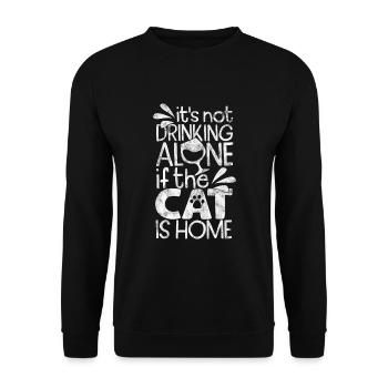 it's not drinking alone if the cat is home - Katze - Unisex Pullover - Schwarz - Vorne - Alina (178cm) & Michal (187cm)