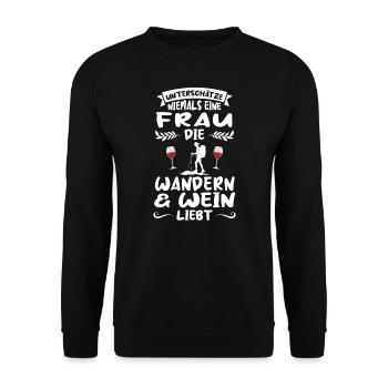 Wandern Wein Berg Geschenk - Unisex Pullover - Schwarz - Vorne - Alina (178cm) & Michal (187cm)