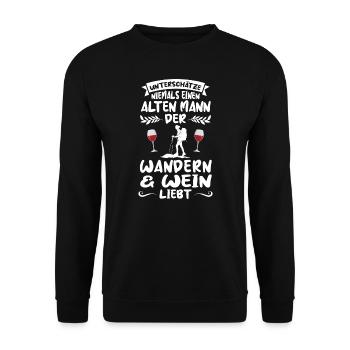 Wandern Wein Bergsteiger Geschenk - Unisex Pullover - Schwarz - Vorne - Alina (178cm) & Michal (187cm)
