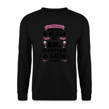 Campen Wein Campingplatz Geschenk - Unisex Pullover - Schwarz - Vorne - Alina (178cm) & Michal (187cm)