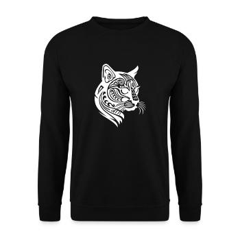 Einzigartiges Maori Tattoo Katzen Design in Weiß - Unisex Pullover - Schwarz - Vorne - Alina (178cm) & Michal (187cm)
