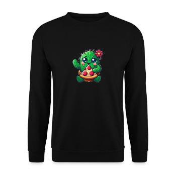 Funny Cactus Loves Pizza Cute Comic - Unisex Sweatshirt - black - Front - Alina (178cm) & Michal (187cm)