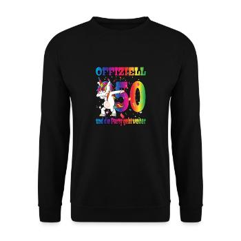 Offiziell 50 und die Party geht weiter - Einhorn - Unisex Pullover - Schwarz - Vorne - Alina (178cm) & Michal (187cm)