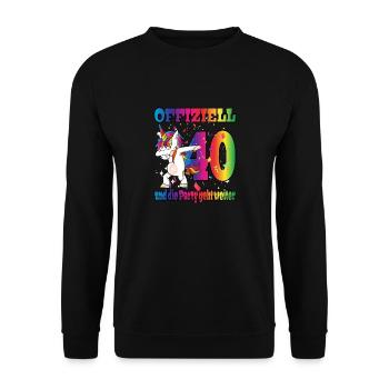 Offiziell 40 und die Party geht weiter - Einhorn - Unisex Pullover - Schwarz - Vorne - Alina (178cm) & Michal (187cm)