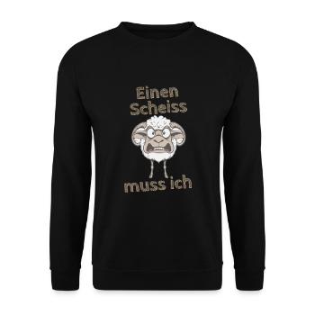 Wütendes Schaf Spruch einen Scheiss muss ich - Unisex Pullover - Schwarz - Vorne - Alina (178cm) & Michal (187cm)