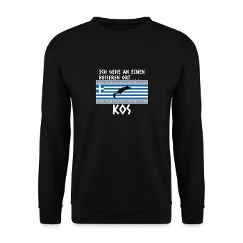 Kos Spruch Griechenland Urlaub - Unisex Pullover - Schwarz - Vorne - Alina (178cm) & Michal (187cm)