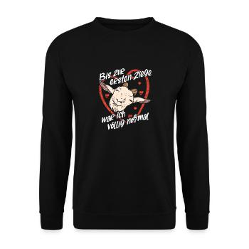 Ziegenportrait und Ziegenspruch - Unisex Pullover - Schwarz - Vorne - Alina (178cm) & Michal (187cm)