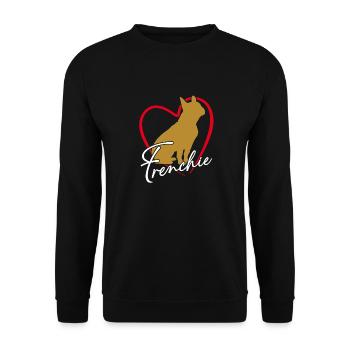 Frenchie im Herzen Französische Bulldogge - Unisex Pullover - Schwarz - Vorne - Alina (178cm) & Michal (187cm)