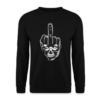 Provocative Skull T-Shirt with Fuck You Gesture. - Unisex Sweatshirt - black - Front - Alina (178cm) & Michal (187cm)