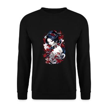 Geisha Kunst Japanische Kultur Floraler Kimono - Unisex Pullover - Schwarz - Vorne - Alina (178cm) & Michal (187cm)