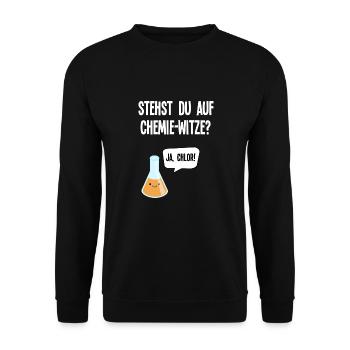 "Stehst du auf Chemie-Witze? Ja, Chlor" Design - Unisex Pullover - Schwarz - Vorne - Alina (178cm) & Michal (187cm)