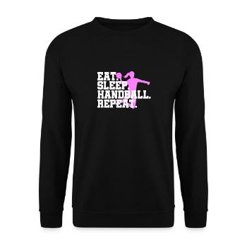 Eat Sleep Handball Handballerin Repeat - Unisex Pullover - Schwarz - Vorne - Alina (178cm) & Michal (187cm)