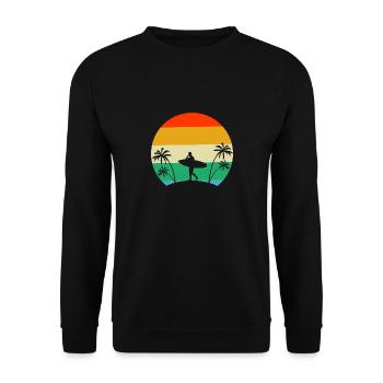 Surfing Surfboard Retro Palm Surfer - Unisex Sweatshirt - black - Front - Alina (178cm) & Michal (187cm)