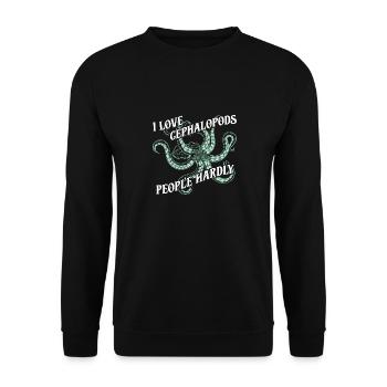 Ich liebe Cephalopoden, Menschen kaum - Unisex Pullover - Schwarz - Vorne - Alina (178cm) & Michal (187cm)