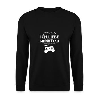 ICH LIEBE Meine Frau Zocken Gamer Lustig T-Shirt - Unisex Pullover - Schwarz - Vorne - Alina (178cm) & Michal (187cm)