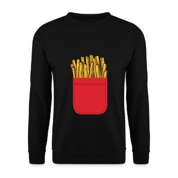 Pommes Frites in Brusttasche Logo Pommes Fritten G - Unisex Pullover - Schwarz - Vorne - Alina (178cm) & Michal (187cm)