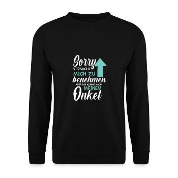 Ich versuche mich zu benehmen - Onkel - Unisex Pullover - Schwarz - Vorne - Alina (178cm) & Michal (187cm)