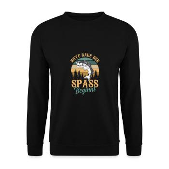 Rute raus der spass beginnt angeln Angel Fisch - Unisex Pullover - Schwarz - Vorne - Alina (178cm) & Michal (187cm)